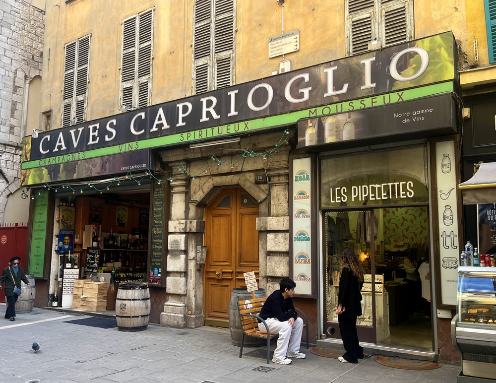 Les Caves Caprioglio wine shop in Nice offering a selection of fine wines