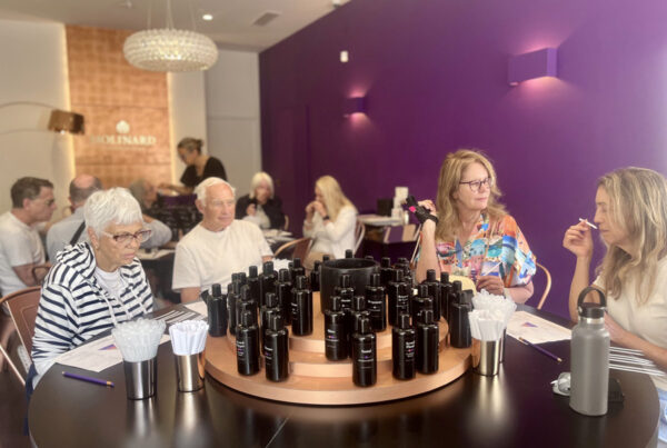 Creating a personalised fragrance during a Molinard perfume workshop in Nice, France