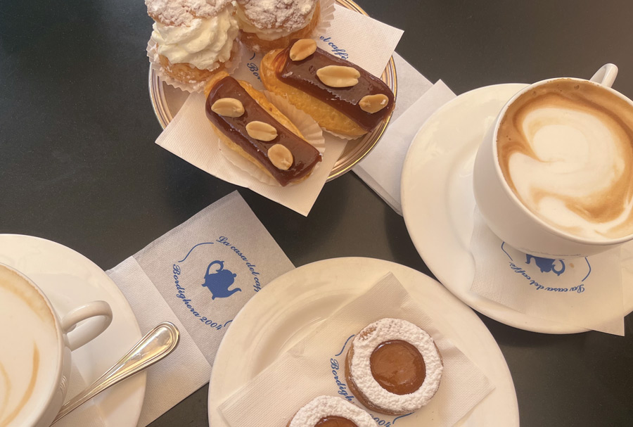 Italian coffee and pastries at Caffè del Arte in Bordighera, Italy during a private day tour from Nice
